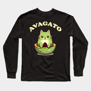 Avagato Funny Avocado Cat Long Sleeve T-Shirt